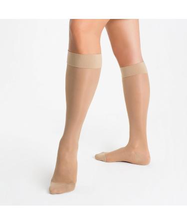 3 Pair Sheer Nude Compression Socks for Women | 15-20 mmHg Graduated Knee-High Hosiery for Travel Work & Health - Buy Online on GoSupps.com