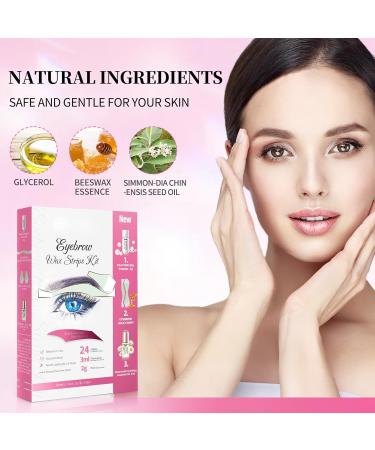 Eyebrow Wax Strips Kit Facial Wax Strips Hair Removal Eyebrow for All Skin Types 24 Strips Pearl Powder 2g Essential Oil 3ml long last for 6weeks - Buy Online on GoSupps.com