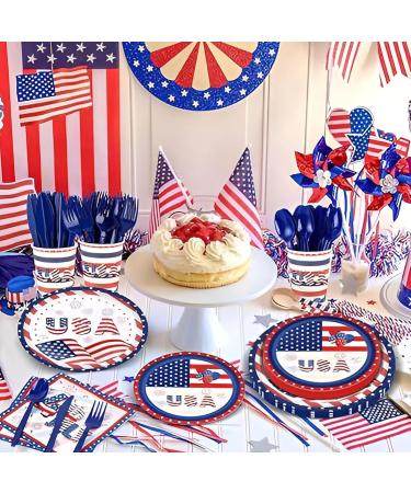 Patriotic Tableware Set - 4th of July Tableware Set | Patriotic Paper Plates | Patriotic Supplies Paper Plates Napkins Cups for Independence Day - Buy Online on GoSupps.com