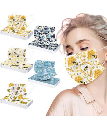 Goddess Accent 50 Pack Disposable Face_Mask Cute Floral Tie Dye Printed Protection for Adults Women - Buy Online on GoSupps.com
