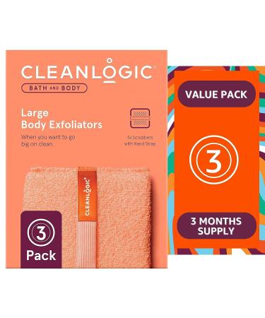 Cleanlogic Bath and Body Exfoliating Body Scrubber - Large Exfoliator Tool for Smooth, Soft Skin - Daily Skincare Routine - 3 Count Value Pack - Buy Online on GoSupps.com