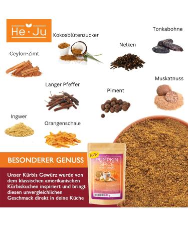 He-Ju pumpkin spice for pumpkin spice latte macchiato 1x 200g pumpkin spice for pumpkin puree and pumpkin pie natural vegan and gluten free - Buy Online on GoSupps.com