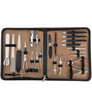 3 Swords Germany - brand quality 23 piece manicure pedicure grooming kit set for professional finger & toe nail care tweezers file clipper fashion leather case in gift box Made by 3 Swords (0293) Black / Synthetic Leath...
