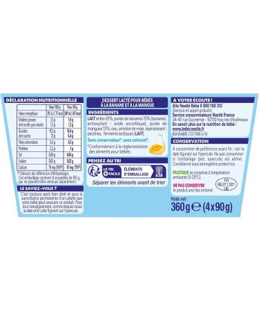 NESTL B B - P'TIT BRASS LES SANS SUCRES AJOUT S BANANE MANGUE DES 6 MOIS 4X90G - Buy Online on GoSupps.com