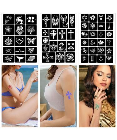 Qpout Tattoo Stencils Kit - 16 Sheets for Kids & Adults | Various Small & Big Designs - Skeleton, Spider, Owl, Flower, Butterfly, Tribal Totem | Ideal for Real Tattoos - Buy Online on GoSupps.com