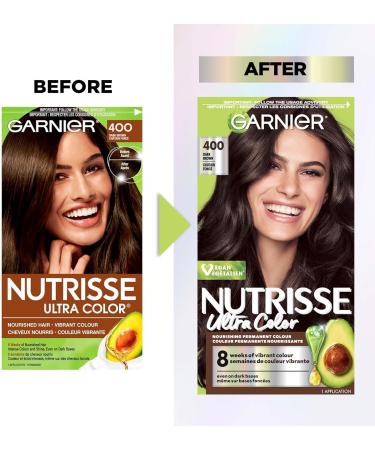 Garnier Nutrisse Ultra Color Permanent Hair Dye Vibrant Long-Lasting Colour Vegan Formula Nourished Hair Protects Hair Against Dryness 400 Dark Brown 1 Application Packaging May Vary BROWN SHADES 400 Dark Brown - Buy Online on GoSupps.com