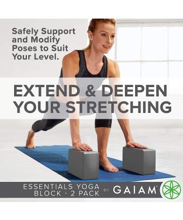 Gaiam Essentials Yoga Block Set of 2 - Supportive & Soft Non-Slip Foam Surface for Yoga, Pilates, Meditation - Grey - Buy Online on GoSupps.com