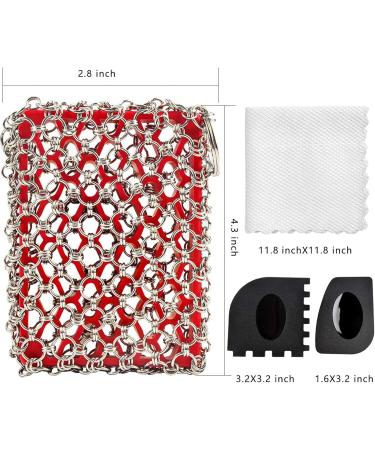 4 Pack Cast Iron Cleaner Set - Chainmail Scrubber, Pan Scraper, Grill Scraper, Kitchen Towel - Red - Buy Online on GoSupps.com