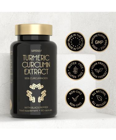 Turmeric Curcumin Capsules High Strength with Black Pepper - Pure Curcumin Extract with 95% Curcuminoids - 60 Tablets One a Day 500mg - Premium Turmeric Herbal Supplements - Enhanced Absorption - Buy Online on GoSupps.com