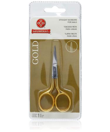 Mundial 3.5 in Nail and Cuticle Scissors with Gold Finish, Silver/ Gold, 9cm (BC-333)