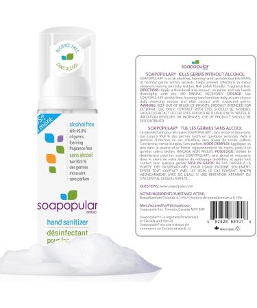 Soapopular Alcohol Free Foam Hand Sanitizer 0.15% Benzalkonium Chloride Hypoallergenic Fragrance Free Safer for Kids 180mL (Pack of 3) - Buy Online on GoSupps.com