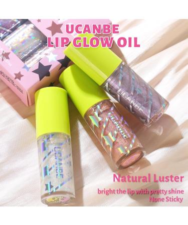 UCANBE 3 Reflective Color Lip Glow Oil | Intense Moisture Lip Oil - Non-Sticky Gloss for All-Day Wear in Pink Crystal & Mermaid Colors - Buy Online on GoSupps.com