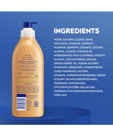 NIVEA Skin Firming Melanin Beauty & Hydration Body Lotion with Q10 and Argan Oil Firmer Skin in as Little As Seven Days 16.9 Fl Oz Pump Bottle 16.9 Fl Oz (Pack of 1) - Buy Online on GoSupps.com