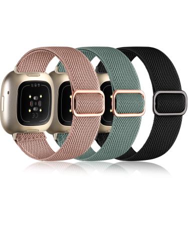 Oielai 3 piece of bracelet compatible with Fitbit Versa 3 bracelet/Fitbit Versa 4 bracelet/Fitbit Sense 2 bracelet/scythe bracelet women men soft elastic nylon sport replacement band for versa 4/verse 3/scythe light pink/pine green/black - Buy Online on GoSupps.com