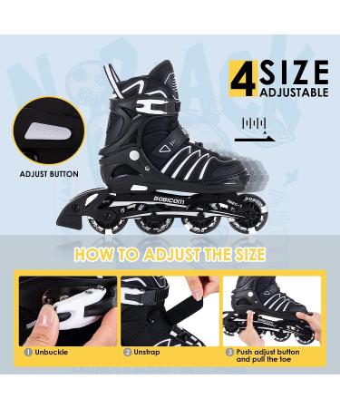 Adjustable Full Light Up Wheels Inline Skates for Kids & Adults - Black - Buy Online on GoSupps.com