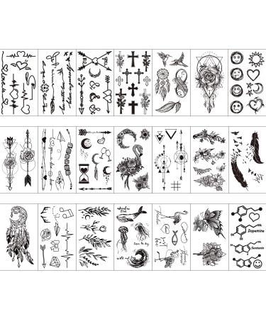 Konsait Temporary Tattoos (60 Sheets) for Adults & Kids - Waterproof Fake Black Tribal Body Art Stickers with Totem, Flower, Butterfly, Shark, Feather Designs - Buy Online on GoSupps.com