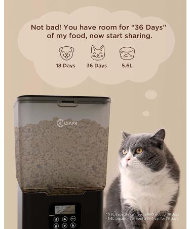 Ciays Automatic Cat Feeder 5.6L - 20 Portion Control, 4 Meals a Day - Pet Food Dispenser for Cats/Dogs - Dual Power & Voice Recorder - Black - Buy Online on GoSupps.com