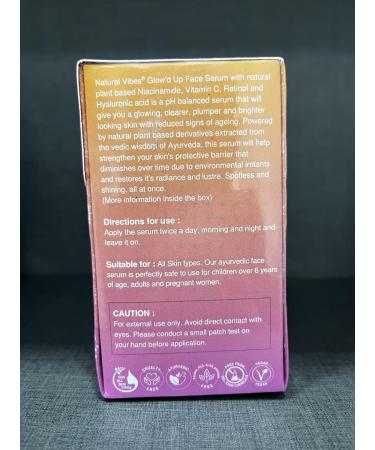 Natural Vibes Glow d Up Face Serum | 100% Plant-Based Niacinamide Vitamin C Retinol & Hyaluronic Acid | Clear Bright Hydrated Skin | Anti-Aging | 30 ml | Unisex - Buy Online on GoSupps.com