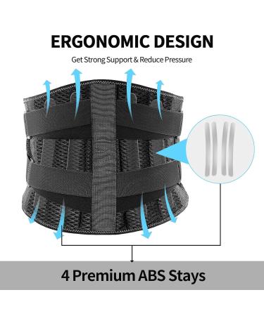 ABYON Lower Back Support Belt for Men and Women - Adjustable Waist Brace for Pain Relief, Herniated Disc, Sciatica, Scoliosis - L (43.3''-49.2'') Black - Buy Online on GoSupps.com