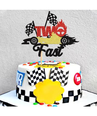 Cyodoos 1Pcs Two Fast Cake Topper Race Car Cake Decoration Racing Car Theme Race Car Theme 2nd Birthday Party Decoration Boy Girl Second Birthday Flag Sign Supplies - Buy Online on GoSupps.com