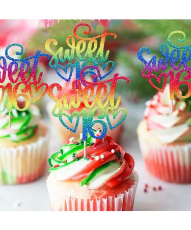 24 Pack 16th Birthday Cupcake Toppers Glitter Sixteen Happy Sweet 16 Cupcake Picks Cheers to 16 Years Old Cupcake Decorations for 16th Birthday Anniversary Party Cake Decorations Supplies Light Blue 3-rainbow - Buy Online on GoSupps.com