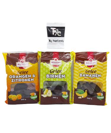 Berggold XXL Value Pack Orange & Lemon Jelly | Pear Jelly | Banana Jelly With TopCandy Give-Away 3 x 250g