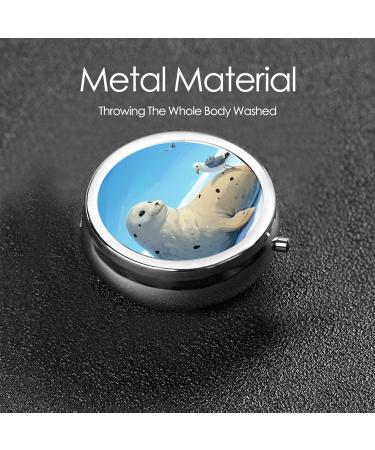 Seal Looking at Seagulls Portable Metal Pill Box - Round Mini 3-Compartment with Hinged Fastening Perfect for Travel & Small Pills - Black - Buy Online on GoSupps.com