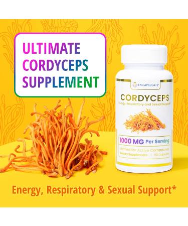 ENCAPSULATE Cordyceps Capsules 1000mg Premium Organic Fruiting Body 1:1 Mushroom Extract Adaptogen Mushroom Supplement for Performance Energy Stamina Kidney Health & Immune Support 60 Count - Buy Online on GoSupps.com