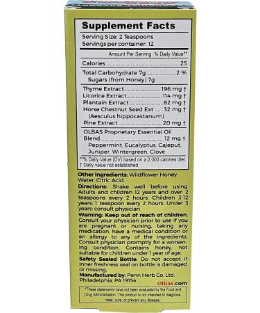 Olbas Syrup Cough Pack of 1 (4 FL. OZ.), Soothing Cough suppressant Herbal Honey Formula, Supports Healthy Lung & Bronchitis Relief, Natural Cough Syrup for Kids & Adults - Buy Online on GoSupps.com