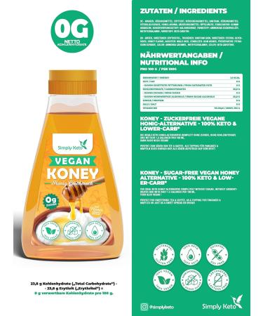 Simply Keto Kone - Vegan Honey-Taste Syrup | Sugar-Free 1.5g KCAL 0g Net Carbs Sweetened with Erythrit & Stevia | Keto & Lower Carb - Buy Online on GoSupps.com