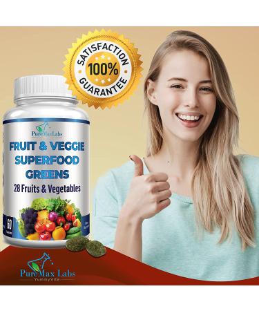 Fruit and Veggie Superfood Greens - 28 Fruits & Vegetables, Antioxidant-Rich Blend with Alfalfa, Barley Grass, Spirulina, Beet Root, Tart Cherry, Blackberry - 60 Tablets - Buy Online on GoSupps.com
