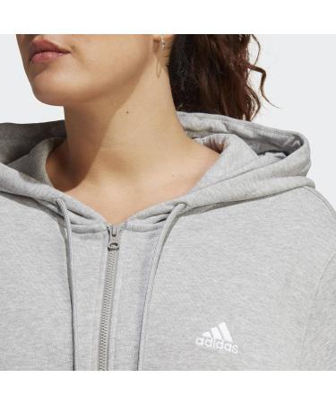 Adidas Women's Essentials Linear Full-Core French Terry Hoodie - Plus Size XL/Large - Medium Gray Heather/White Training Jacket - Buy Online on GoSupps.com