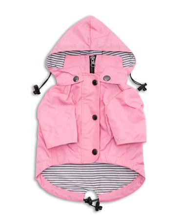 Ellie Dog Wear Zip Up Dog Raincoat Pink with Reflective Buttons, Pockets, Water Resistant, Adjustable Drawstring, Removable Hoodie - Size XS to XXL Available - Stylish Premium Dog Raincoats (S)