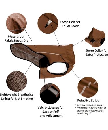 Mile High Life Adjustable Waterproof Pet Jacket - Large Brown Raincoat with Reflective Strip for Easy Entry - Buy Online on GoSupps.com