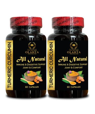 Turmeric Curcumin Capsules Pure Extract Formula for Wellness & Vitality 2 Bottles 120 Capsules GMP-Certified Manufacturing