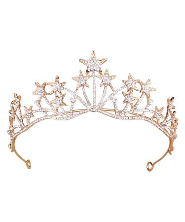 Vofler headband with stars golden tiara headdress crystal-strass-hair jewelry for women and girls bride princess birthday wedding duck football home return halloween costume party