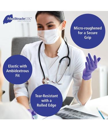 Meditrade Nitrile Examination Gloves - Medium, Powder-Free, Hypoallergenic, Heavy Duty, Long Cuff, Ambidextrous - Bulk Buy for Any Sector (Small, Violet) - Buy Online on GoSupps.com