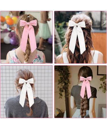 Pink Hair Bow White Bow Hair Clip Hair Bows Bow Clip Long Tail Hair Clips Ponytail Clips Retro 90s Headwear Party Wedding Hair Accessories for Women Girls (Pink + White) - Buy Online on GoSupps.com