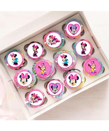 PRECUT Minnie Cupcake Toppers Pink Theme Premium Thickness SWEETENED VANILLA - wafer card cake decorations (24) - Buy Online on GoSupps.com