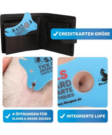 Bluepet 2x Tick Card with Magnifying Glass - Effective Tick Remover for Humans & Pets - First Aid Solution for Dogs & Cats - Buy Online on GoSupps.com
