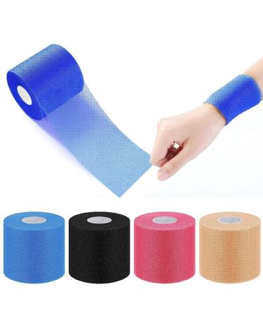 4 Rolls Foam Underwrap Athletic Foam Tape Sports Pre Wrap Athletic Tape Sports Tape for Ankles Wrists Hands and Knees 2.75 x 30 Yards (Black Beige Navy Blue Rose Red)