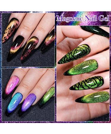 Cat Eye Gel Nail Polish Set 6 Colors Galaxy Holographic Magnetic UV Nail Polish with Magent Stick Sparkly pink blue nails Rainbow Shiny Nail ArtBase Black Nail Varnish and Gel Nail DIY Nail Salon 02 - Buy Online on GoSupps.com