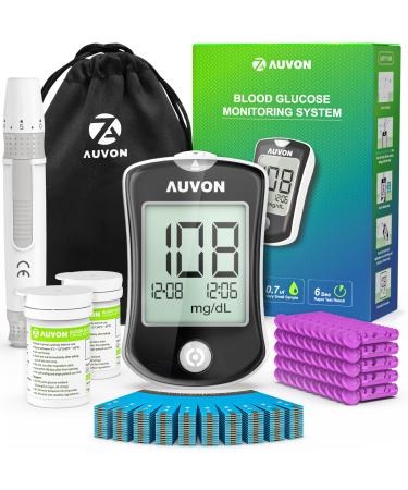 AUVON Blood Glucose Monitor Kit with 150 Glucometer Strips and 50 30G Lancets, 1 Lancing Devices, I-QARE DS-W Diabetes Testing Kit, Blood Sugar Monitor Includes Portable Bag, Coding Free
