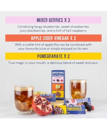 Superfoods Company - Instant Kombucha Drink Powder Variety of Apple Cider Mixed Berries and Pomegranate Flavours Vegan Pre + Probiotic Gut Health Support (6 x 5g) - Buy Online on GoSupps.com