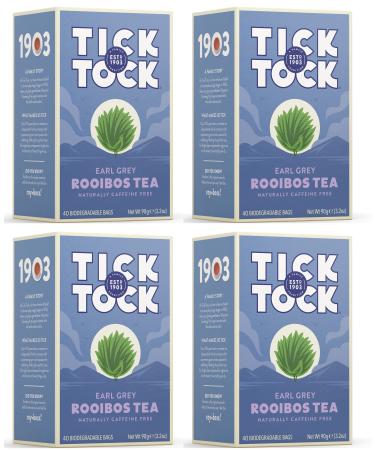 TICK TOCK TEAS Rooibos Earl Grey, Naturally Caffeine Free Red Bush Herbal Tea, Rich in Anti-Oxidants, South African, Superfood, 3.5 Oz, 40 Count, Pack of 4 40 Count (Pack of 4)