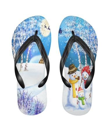 Mnsruu flip-flops with Christmas snowman pine tree snowflakes moon flip sandals slippers hotel spa bedroom travel XS for men and women X-Small multicolored