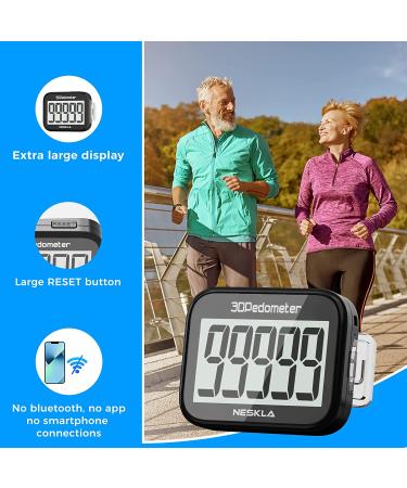 3D Pedometer for Walking - Large Digital Display Step Tracker with Removable Clip Lanyard, Black - Buy Online on GoSupps.com