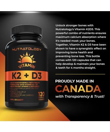 Vitamin K2 + D3 Highest Potency 120MCG/1000 IU - 120 Capsules - Helps Maintain Bone & Teeth Health - Formulated With MK-7 For Best Results - Immune System Support - Made In Canada 120 count (Pack of 1) - Buy Online on GoSupps.com
