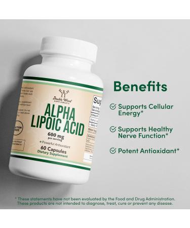 Buy Alpha Lipoic Acid 600mg - Potent Antioxidant for Neuropathy & Heart Health - Vegan Non-GMO Gluten Free - 60 Capsules by Double Wood - Buy Online on GoSupps.com