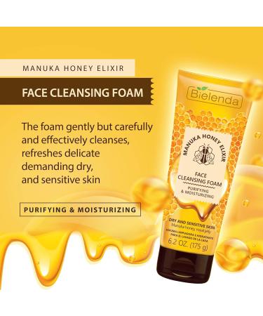 Bielenda Manuka Honey Nutri Elixir - Effectively Cleanses And Refreshes Demanding Dry And Sensitive Skin - Manuka Honey Cleansing And Moisturizing Face Foam For Dry And Sensitive Skin - 175 g - Buy Online on GoSupps.com